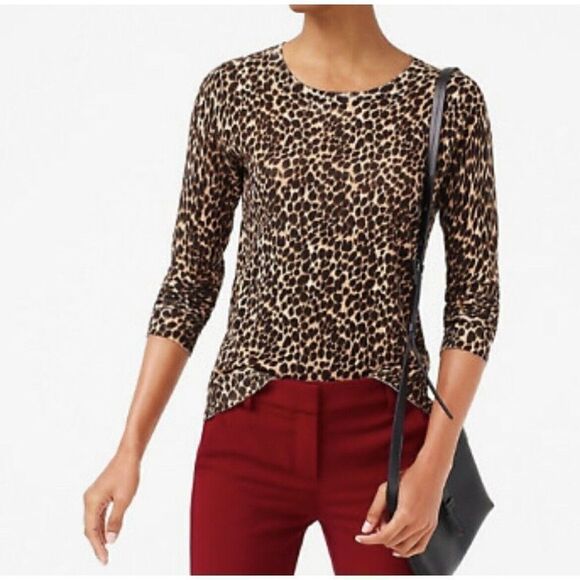 J CREW Womens Leopard-Print Teddie Lightweight Sweater EUC Brown Cotton Small S - Picture 1 of 8
